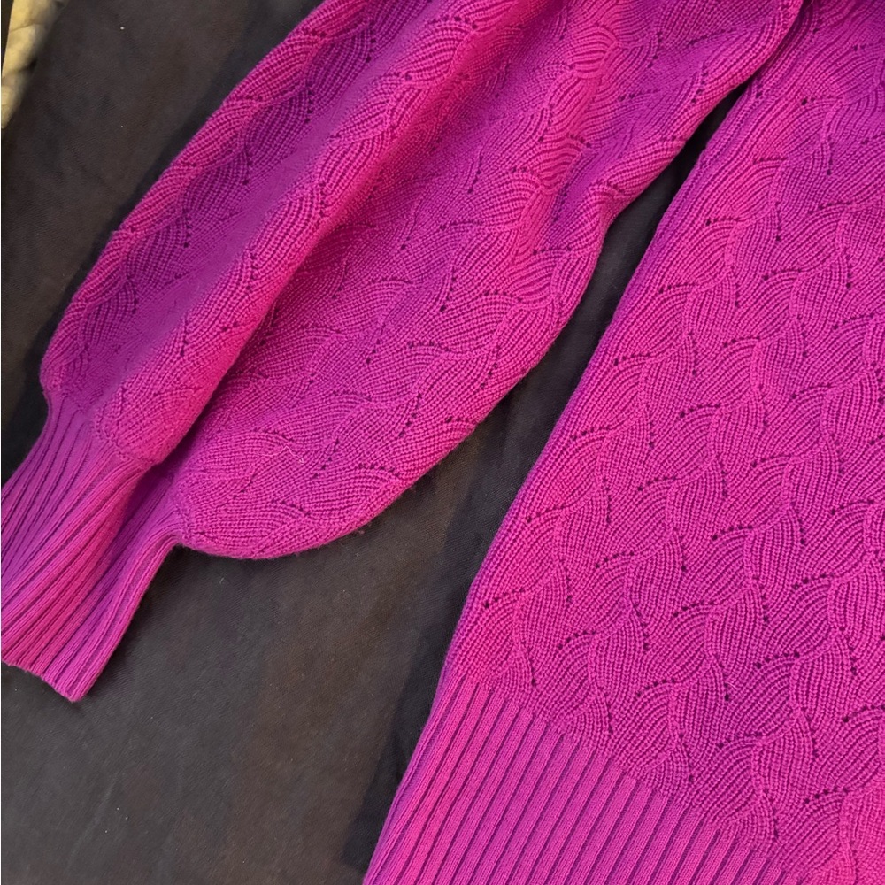 Trina Turk Vibrant Pink Turtleneck Sweater 100% Merino Wool - Picture 3 of 8